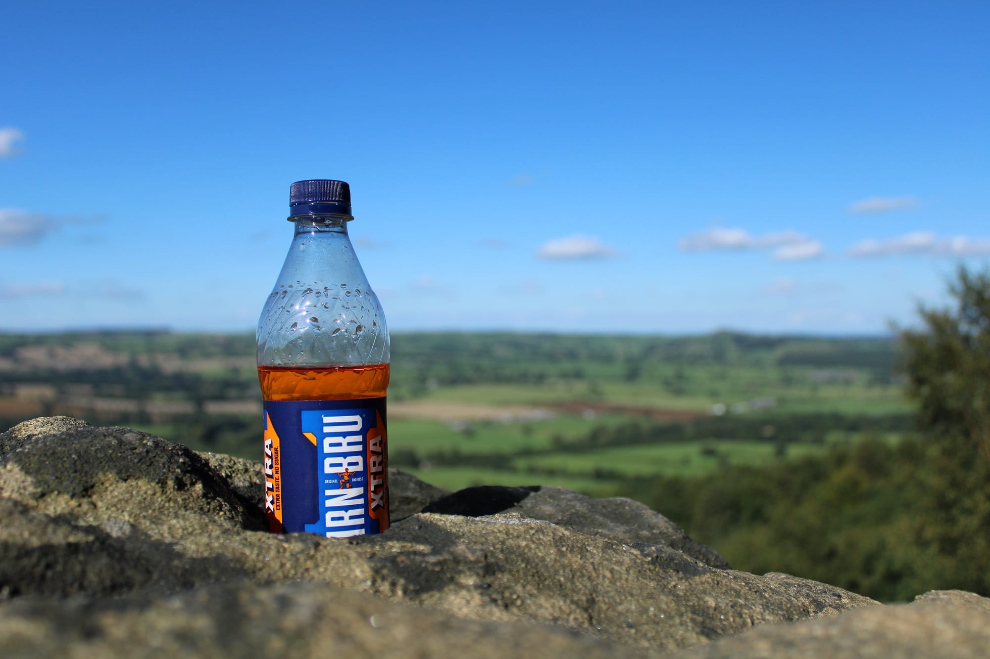 irn-bru-bottle-sat-on-bottle-with-hills-in-background