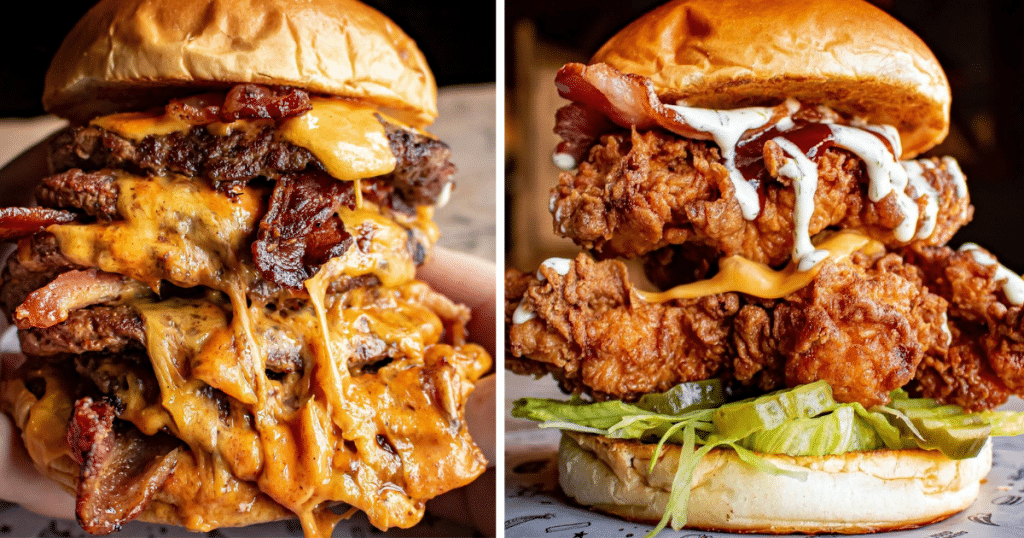 fat-hippo-burgers-four-patty-beef-burger-with-peanut-butter-fried-chicken-burger