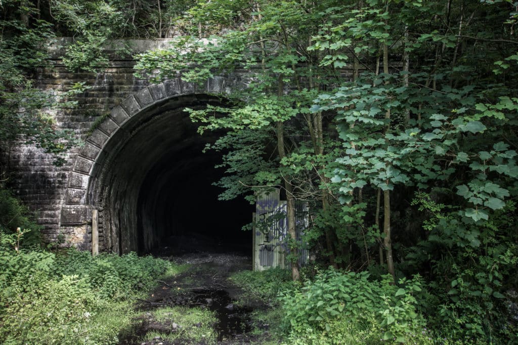 railway tunnel abandoned green trees